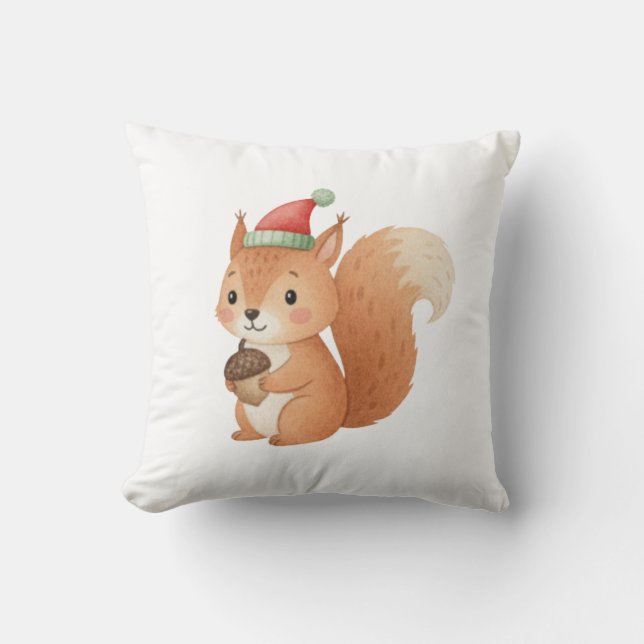 Coussin Cute Christmas Squirrel with Acorn Sticker (Recto)