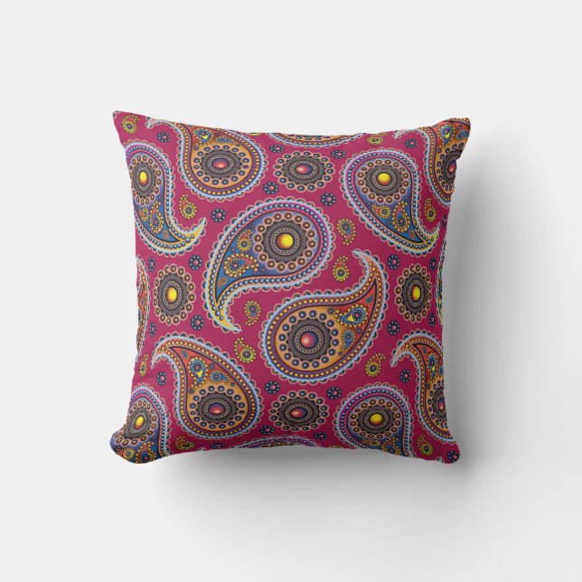 Coussin Cute Classic Paisley Rouge Marine Bleu Jaune (Recto)