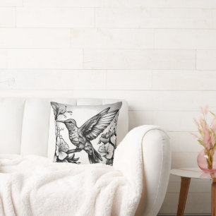 Coussin Cute colibri noir et blanc Designer Cushion