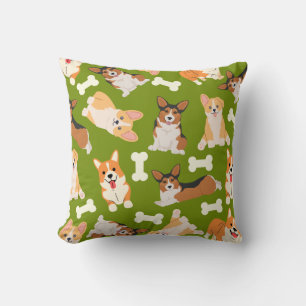 Coussin Cute Corgi Motif Vert