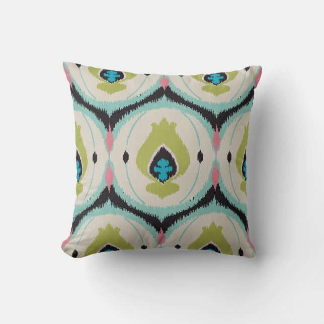 Coussin Cute couleur rose vert blanc ikat motifs tribaux (Recto)