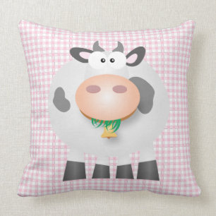 Coussin Cute Cow Et Pastel Rose En vichy Plaid Motif