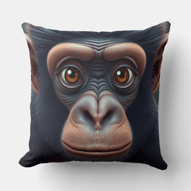 Coussin Cute Crazy Funny Chimpanzé Anime Portrait (Recto)