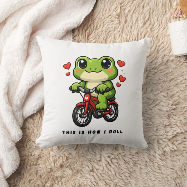 Coussin Cute Cycling Frog | Kawaii Frog Bicycle Art (Couverture)