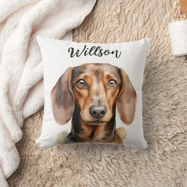 Coussin Cute Dachshund Dog Watercolor (Couverture)