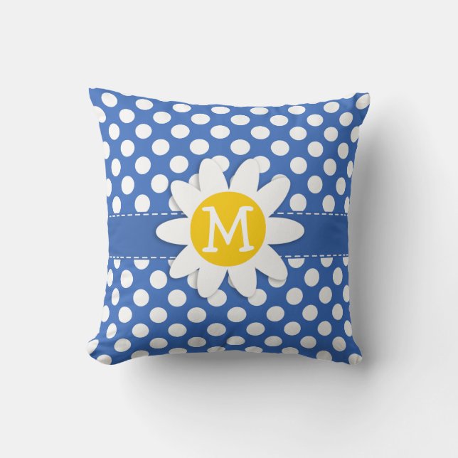 Coussin Cute Daisy sur Cerulean Blue Pois (Recto)