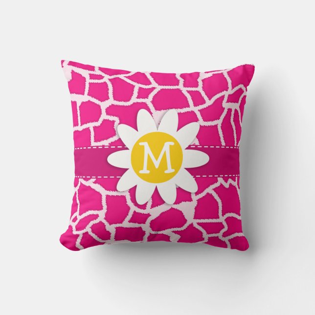 Coussin Cute Daisy sur le Poster de animal de Giraffe Rose (Recto)