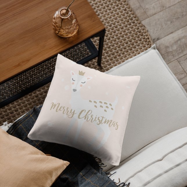 Coussin Cute Deer | Rose pâle | Noël (Créateur téléchargé)