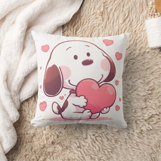 Coussin Cute Dog Holding Pink Heart (Couverture)
