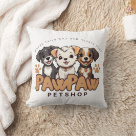 Coussin Cute Dog Lovers "Paw Paw Pet Shop" Throw Pillow
