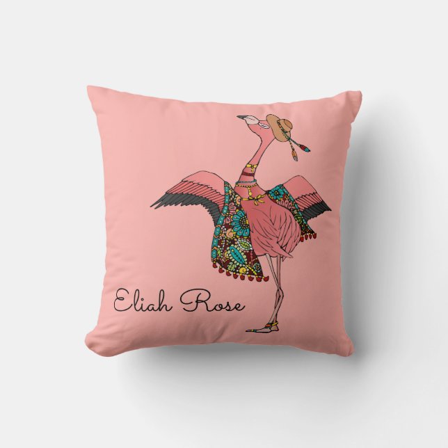 Coussin Cute Dusty Rose rose Flamant rose bohème et nom (Recto)