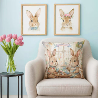 Coussin Cute Easter Bunnies & Eggs 