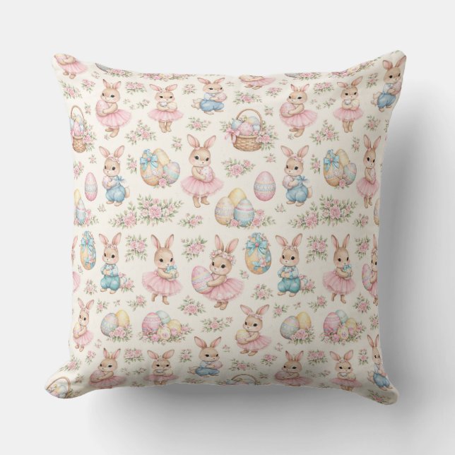 Coussin Cute Easter Bunny Floral Pattern - Pastel Spring  (Recto)