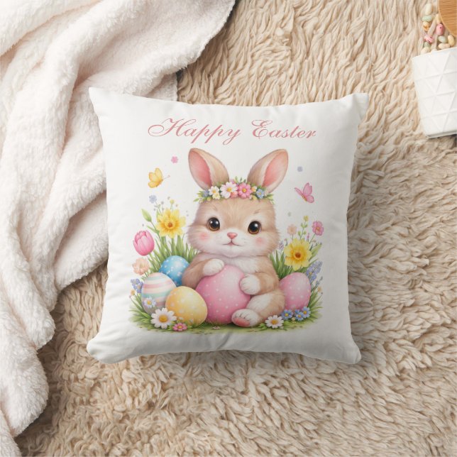Coussin Cute Easter Bunny Rabbit Pink Blush Peony (Couverture)