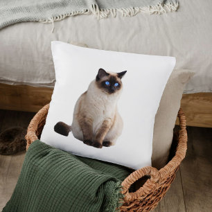Coussin Cute Elegant Chat Siamois Décor Personnalisé Blanc