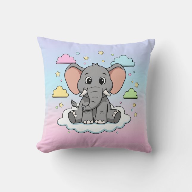 Coussin Cute Elephant on Cloud - I'm Ele-Fun-t Pun (Recto)