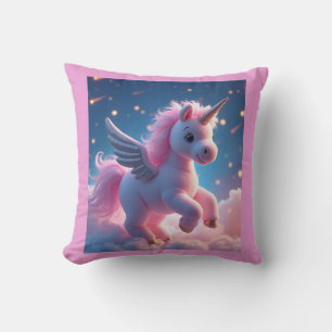 Coussin Cute Fairy Baby Unicorn rose Imaginaire mousseux