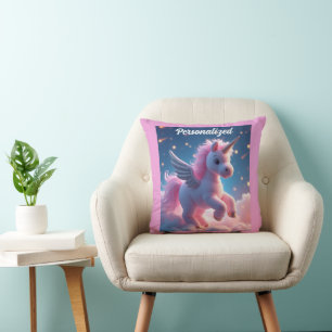 Coussin Cute Fairy Baby Unicorn rose Imaginaire mousseux