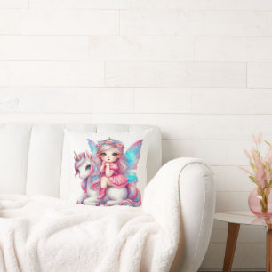 Coussin Cute Fairy Girl and Unicorn