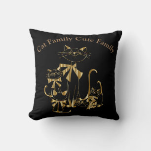 Coussin Cute famille de chats dorés Jeter l'oreiller