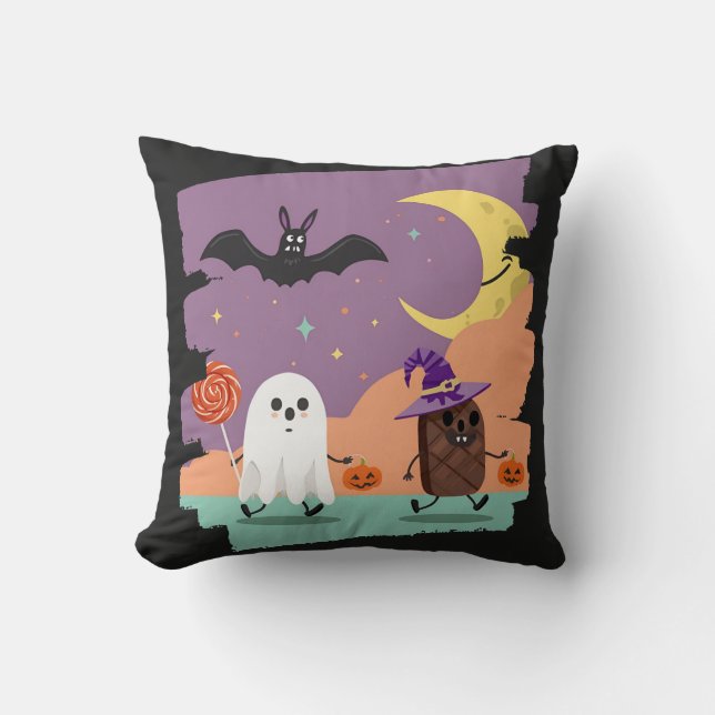 Coussin Cute Fantôme d'Halloween et amis de bonbons (Recto)