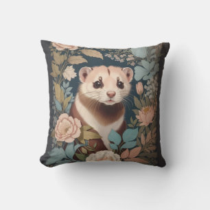 Coussin Cute Ferret Elégant Pastel Floral Garden
