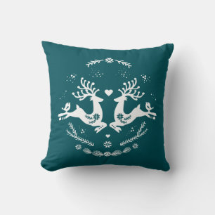 Coussin Cute Festive Scandi Turquoise Blanc Noël Cerf