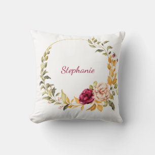 Coussin Cute Floral Wreath Monogramme
