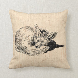 Coussin Cute Fox avec Script beige Arrière - plan Art Vin