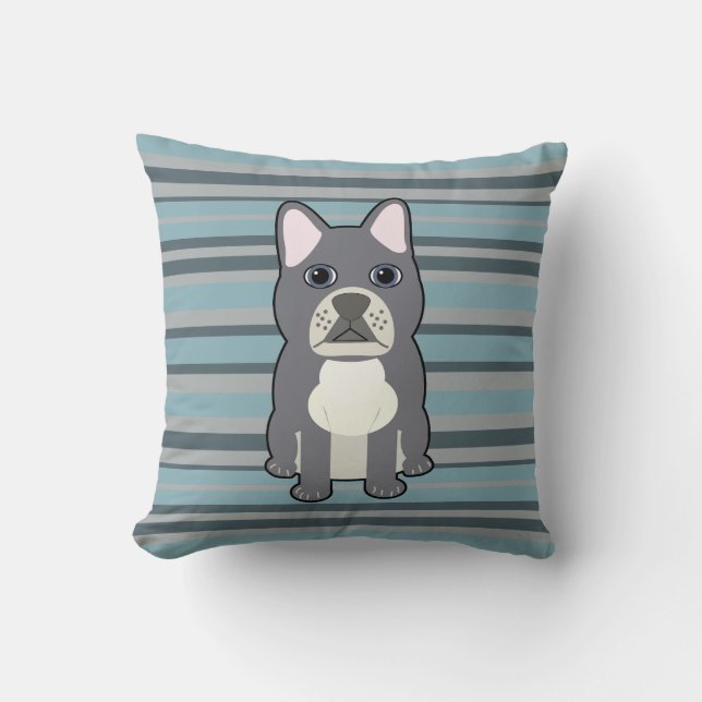 Coussin Cute French Bulldog Blue Striped (Recto)