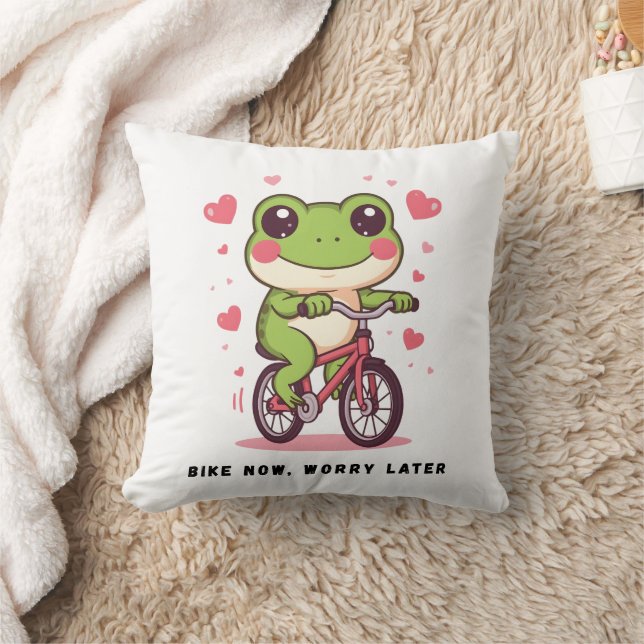 Coussin Cute Frog Riding Bicycle | Funny Frog Lover Gift (Couverture)