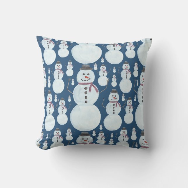 Coussin Cute Frosty Blue Snowman Motif d'aquarelle (Recto)