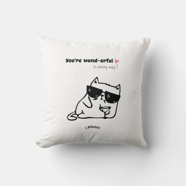 Coussin Cute Funny Chat Anniversaire - Nom personnalisé (Recto)