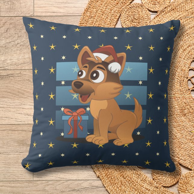 Coussin Cute German Shepherd puppy Cartoon Starry night (Créateur téléchargé)