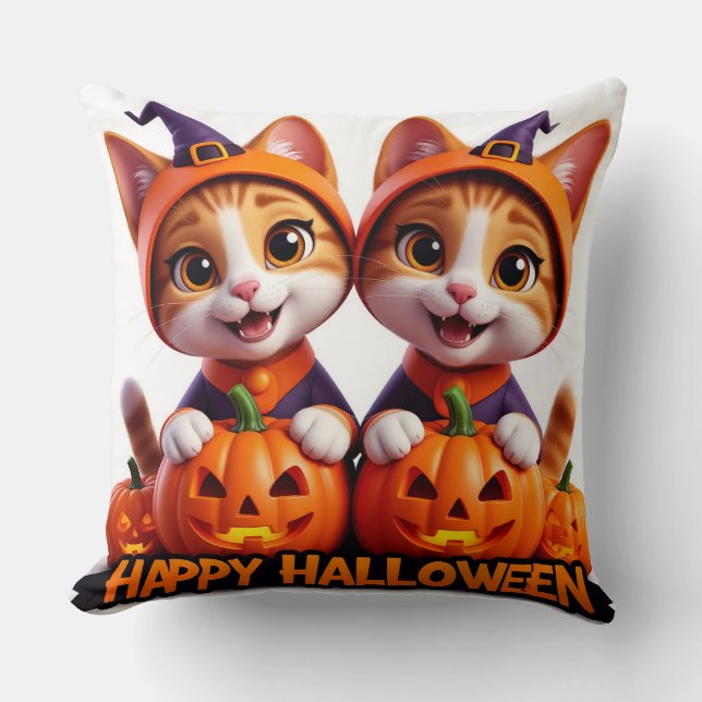 Coussin Cute Ginger Chats en sorcier Casquette Halloween C (Recto)