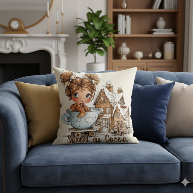 Coussin Cute Gingerbread Girl in Teacup Christmas  (Créateur téléchargé)