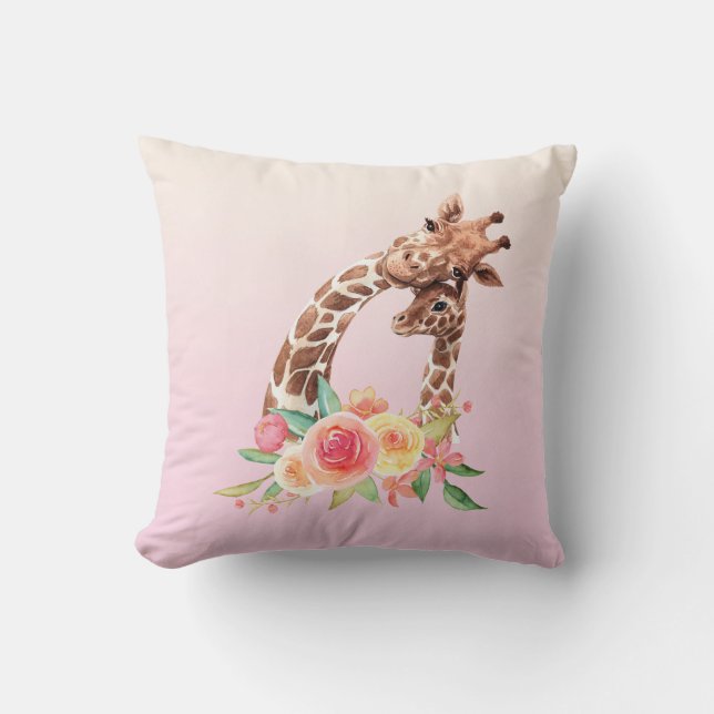 Coussin Cute Giraffe Aquarelle Maman & Bébé (Recto)