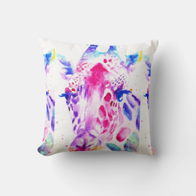 Coussin Cute Giraffe Zoo Animal Motif Aquarelle (Recto)