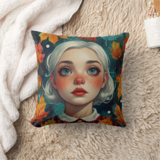 Coussin Cute Girl Fall Leaves Autumn Colors