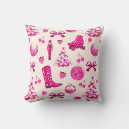 Coussin Cute Girly Preppy Motif de Noël rose