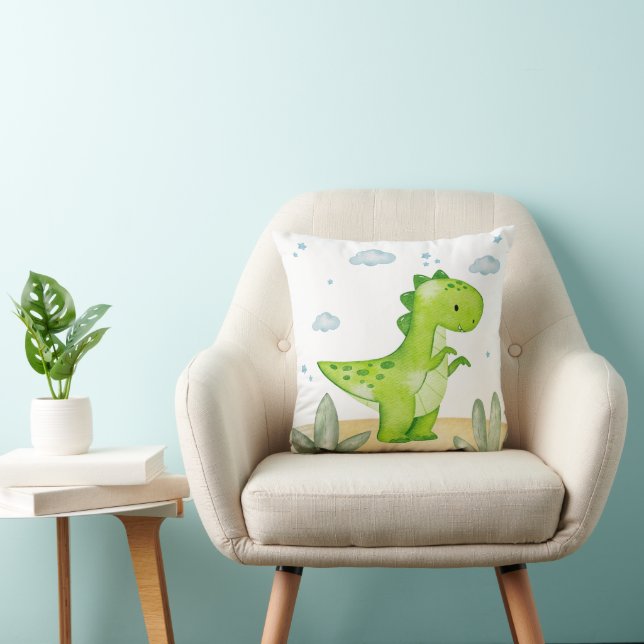 Coussin Cute Green Dinosaur Nursery Throw Pillow Baby Boy (Chaise)