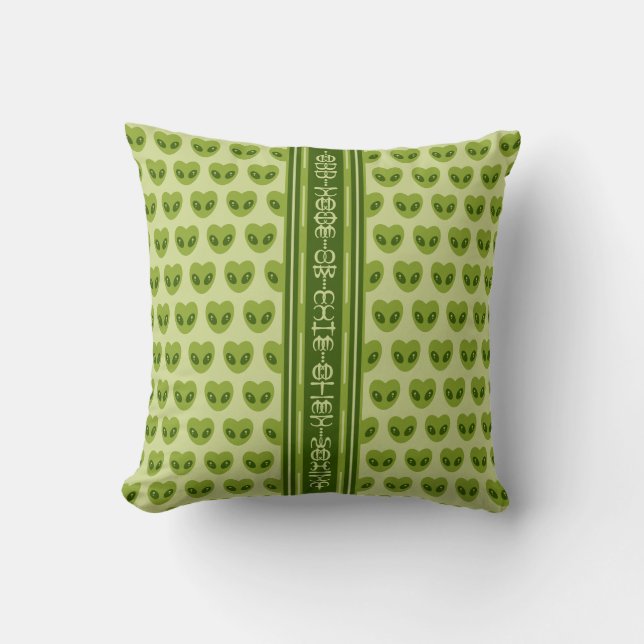 Coussin Cute Green Heart-Shaped Alien Your Name in Glyphs (Recto)
