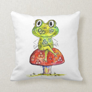Coussin Cute Grenouille verte Whimsical sur Toadstool
