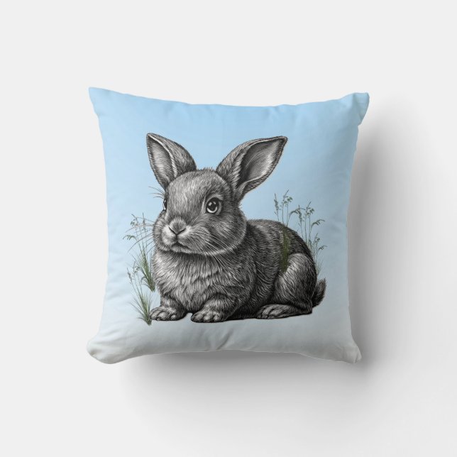 Coussin Cute Grey Rabbit contre un ciel bleu (Recto)