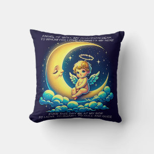 Coussin Cute Guardian Angel Cherub et Moon Expressionist