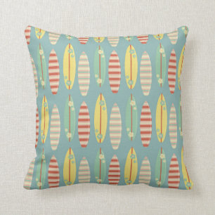 Coussin Cute Hippie Hawaii Surfboard Motif Blue