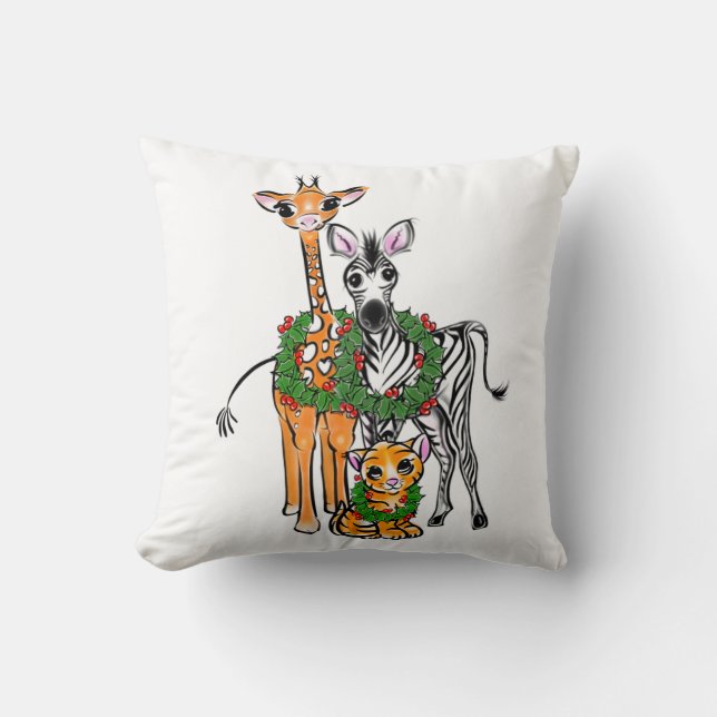 Coussin Cute Holiday Giraffe Zebra Tigre aquarelle (Recto)
