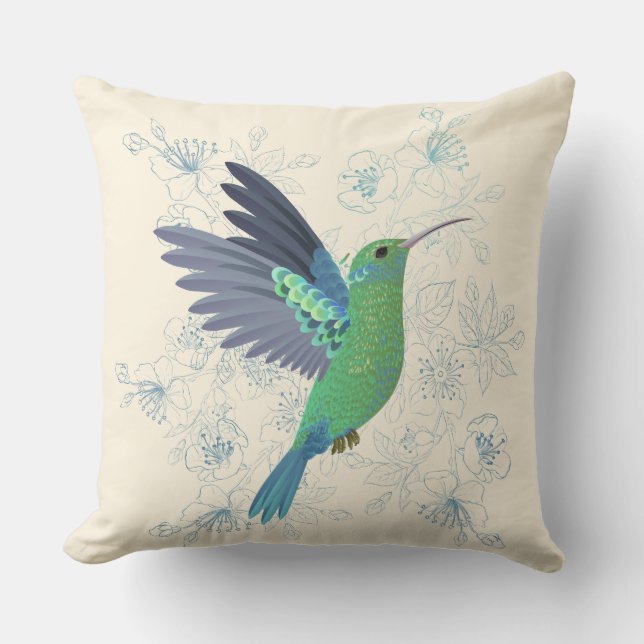 Coussin Cute Hummingbird Floral (Recto)