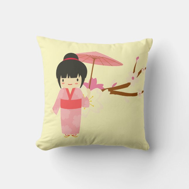 Coussin Cute japonaise rose cerise Blossom Geisha (Recto)