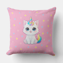 Cute Kawaii Caticorn Throw Pillow